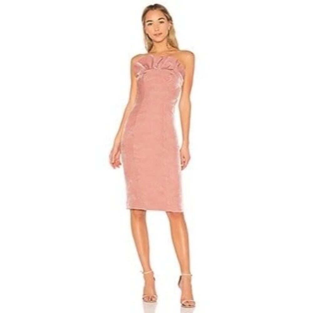 5a7 Cinq a Sept NWT Marceau Strapless Velvet Ruffle Sheath Midi Dress Back Slit